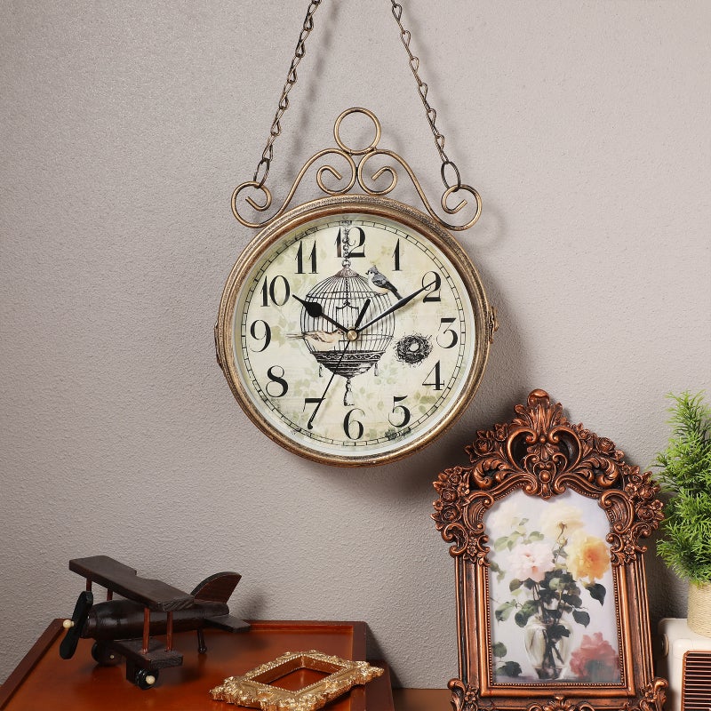 Iron Shape Wall Clock Retro Double-face Wall Clock Digital Hanging Clock Art Decor (Without Battery) - Image 2