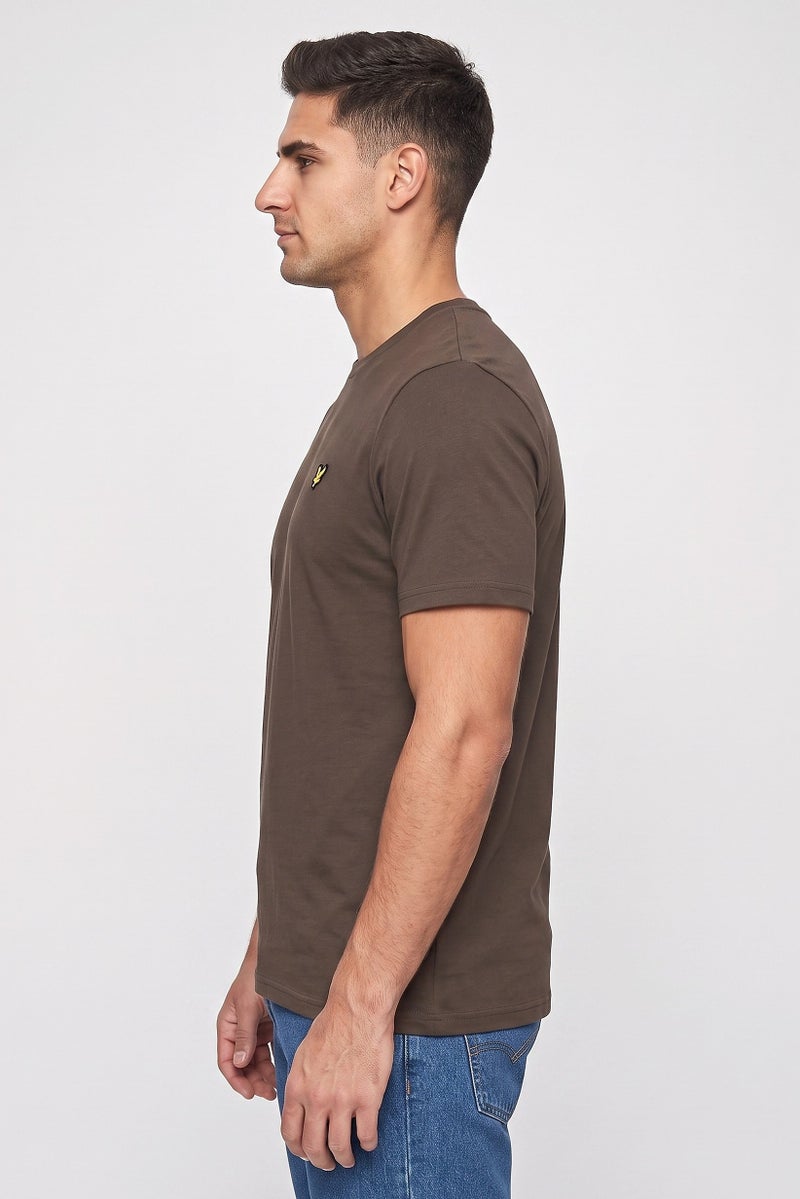 Lyle & Scott Men Crew Neck Short Sleeve Embroidered Logo T-Shirt, Dark Brown - Image 3
