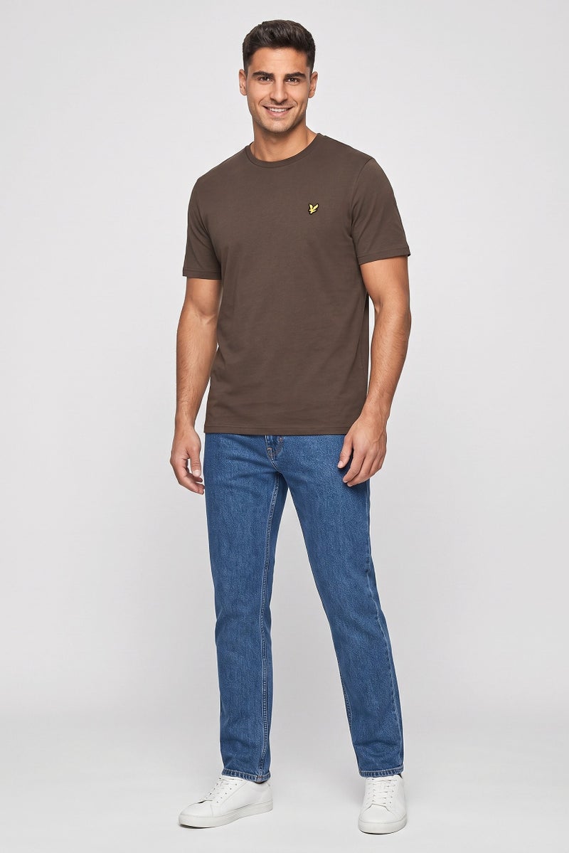 Lyle & Scott Men Crew Neck Short Sleeve Embroidered Logo T-Shirt, Dark Brown - Image 2