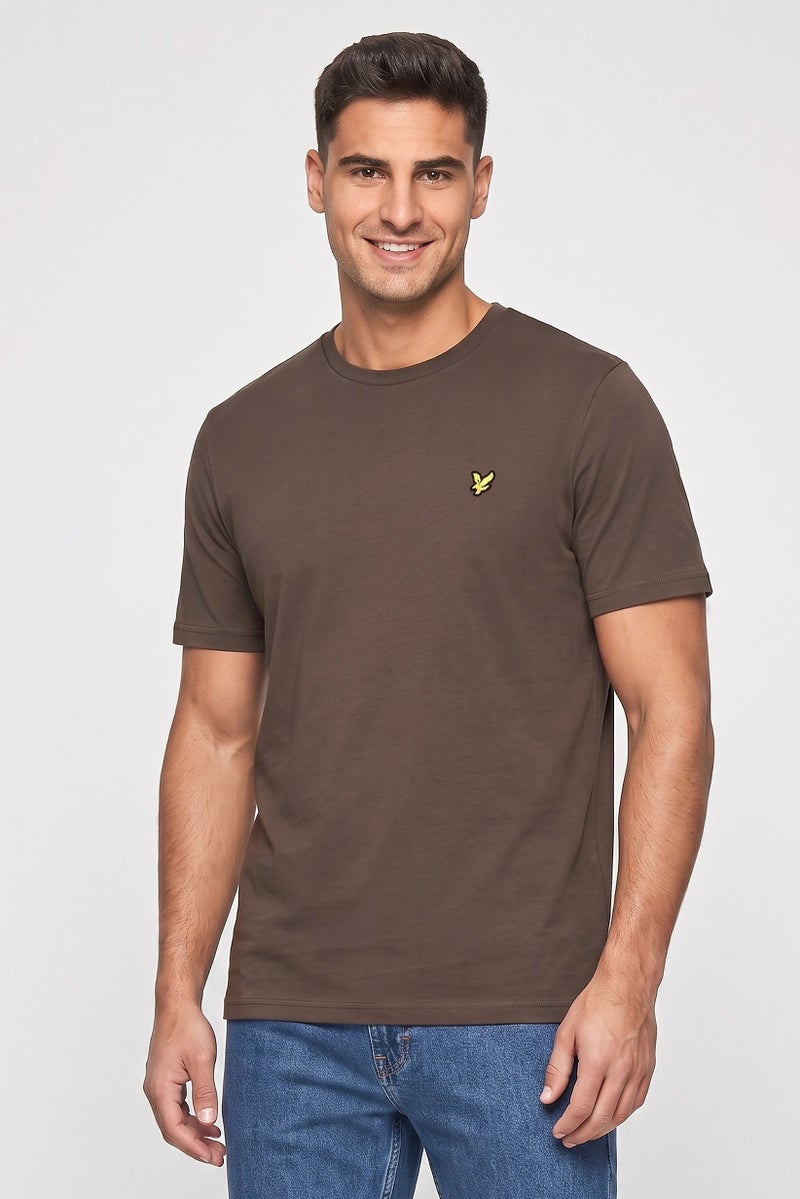 Lyle & Scott Men Crew Neck Short Sleeve Embroidered Logo T-Shirt, Dark Brown - Image 1