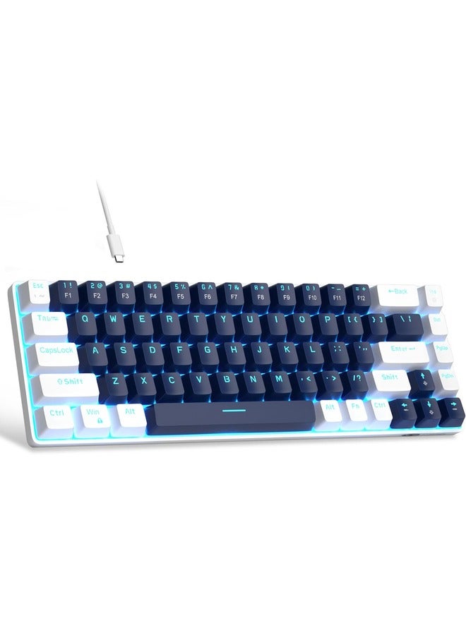 MageGee Mechanical Gaming Keyboard 60%,LED Backlit Keyboard, 68 Keys Mini Wired |Blue Switch | Blue/White - Image 1