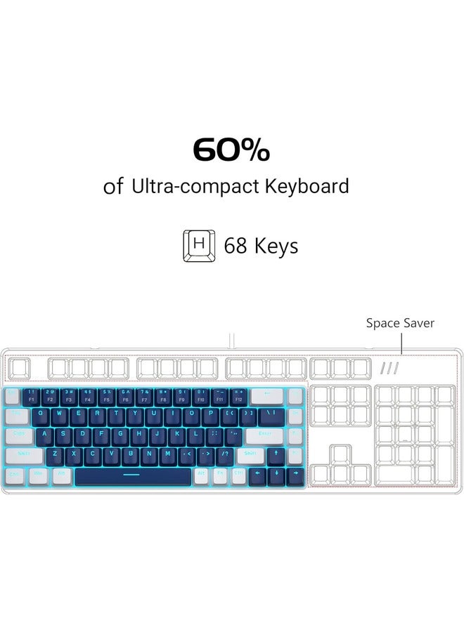 MageGee Mechanical Gaming Keyboard 60%,LED Backlit Keyboard, 68 Keys Mini Wired |Blue Switch | Blue/White - Image 2