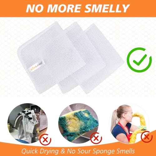 SUNLAND Netted Dish Cloths for Washing Dishes No Odor Dishes Scrubber for Kitchen-Fast Drying and Easy to Clean Mesh Dish Cloth 3 Pack 12Inch x12Inch White - Image 4