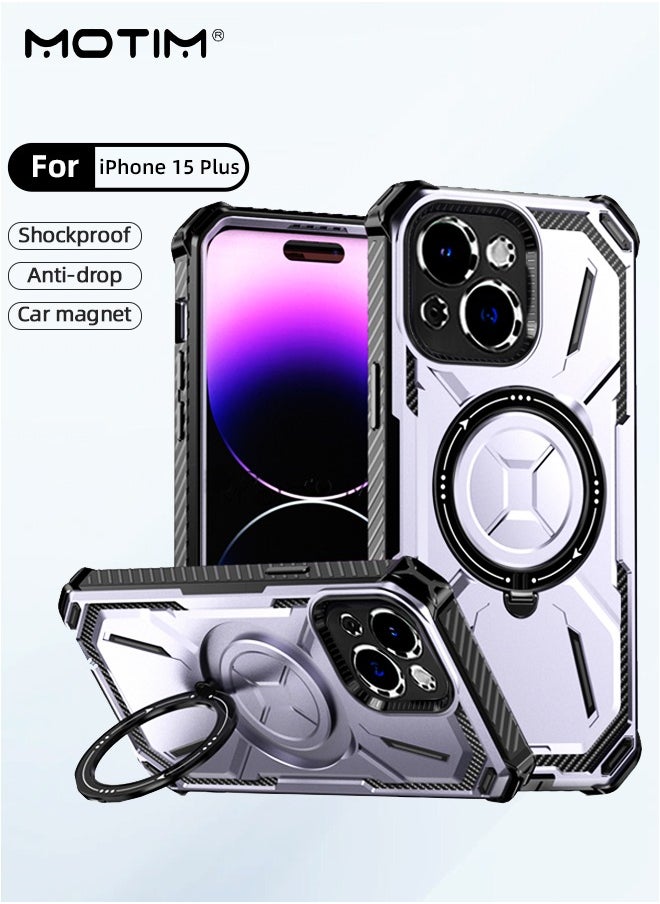 iPhone 15 Plus Case with MagSafe, Armor Design Case Cover with 360° Rotable Ring Stand, Heavy Duty Shockproof and Anti-Drop Protective Case Built-In Kickstand, Magnetic iPhone 15 Plus Case