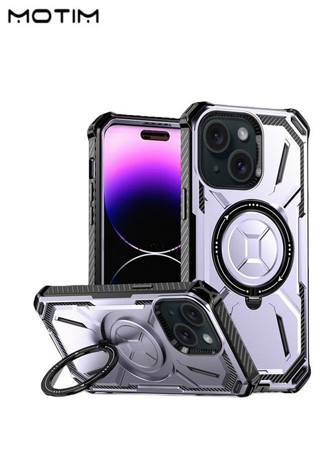 iPhone 15 Plus Case with MagSafe, Armor Design Case Cover with 360° Rotable Ring Stand, Heavy Duty Shockproof and Anti-Drop Protective Case Built-In Kickstand, Magnetic iPhone 15 Plus Case