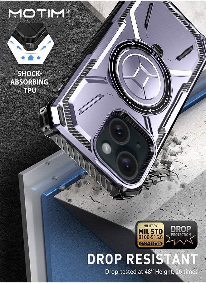 iPhone 15 Plus Case with MagSafe, Armor Design Case Cover with 360° Rotable Ring Stand, Heavy Duty Shockproof and Anti-Drop Protective Case Built-In Kickstand, Magnetic iPhone 15 Plus Case