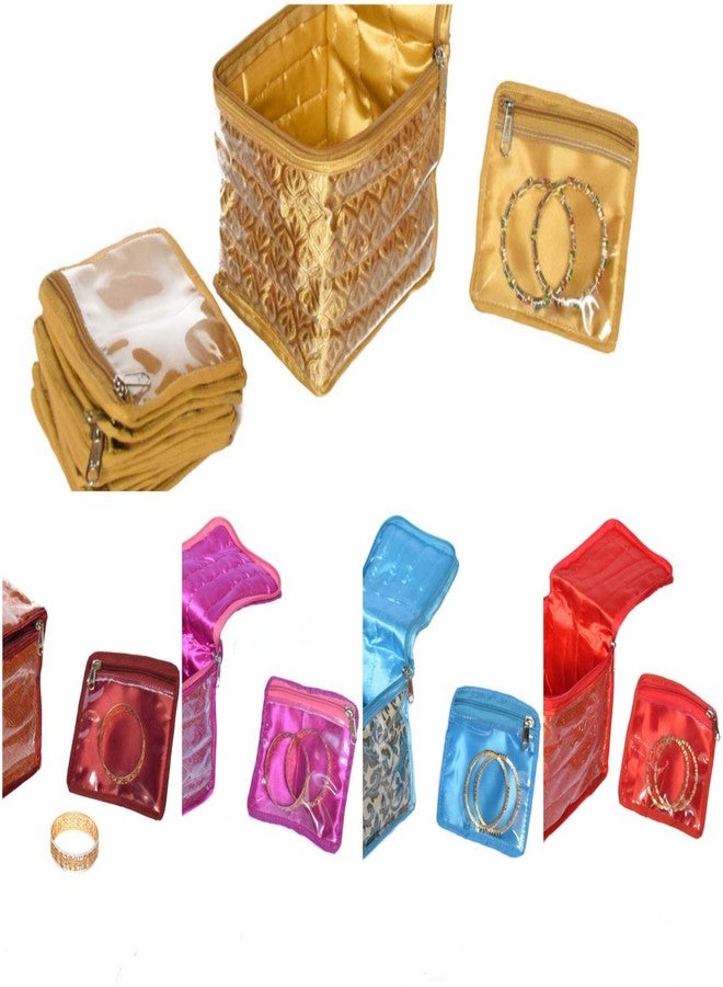 SUN SHINE Sunshine Satin Brocade Fabric Jewellery Cosmetic Organizer with 12 Bangle Multipurpose Pouch (GOLD) - Image 3
