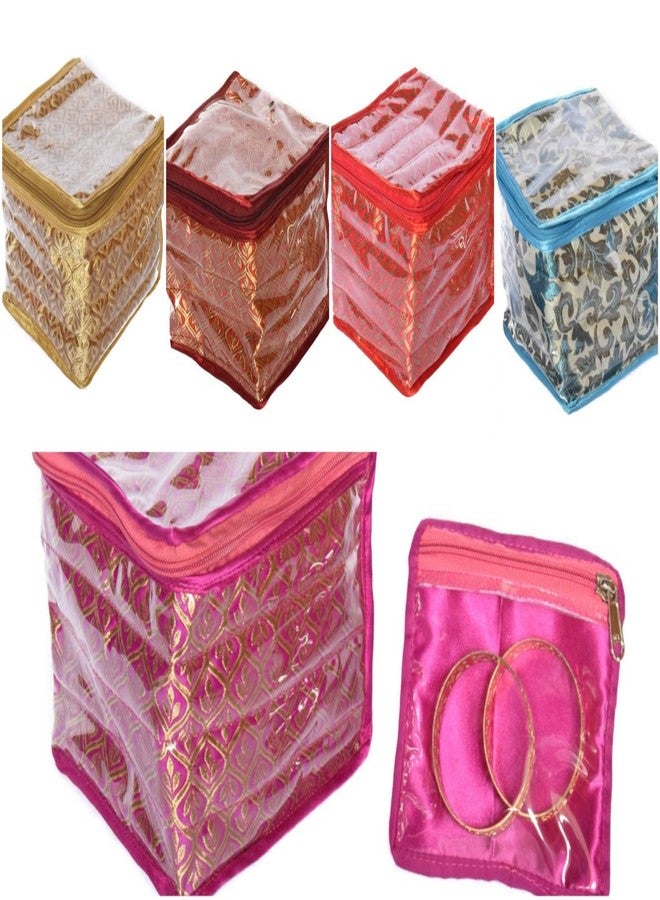 SUN SHINE Sunshine Satin Brocade Fabric Jewellery Cosmetic Organizer with 12 Bangle Multipurpose Pouch (GOLD) - Image 5