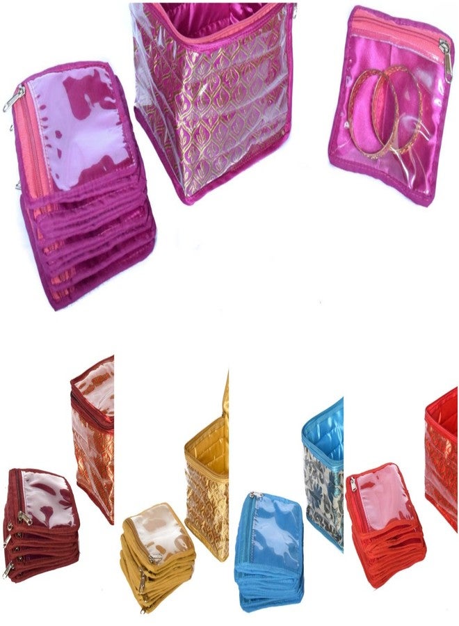 SUN SHINE Sunshine Satin Brocade Fabric Jewellery Cosmetic Organizer with 12 Bangle Multipurpose Pouch (GOLD) - Image 4