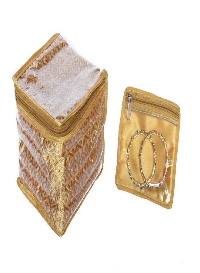 SUN SHINE Sunshine Satin Brocade Fabric Jewellery Cosmetic Organizer with 12 Bangle Multipurpose Pouch (GOLD) - Image 2