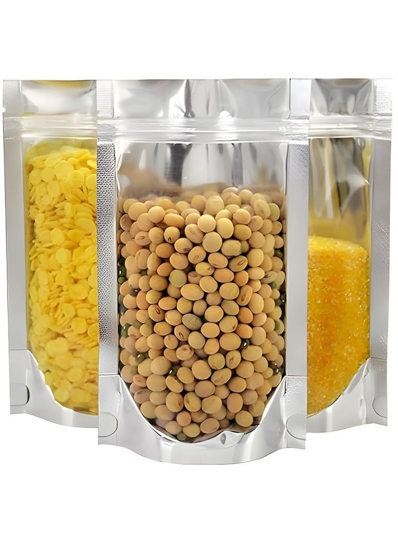 30PCS Metallic Zip Lock Bags Aluminum Foil Mylar Bags Glossy Reusable Reclosable Smell Proof Heat Sealable Packaging Bag for Candy Jewelry Food Grade Double Side Silver Zipper Pouch  (10x15 cm) - Image 1