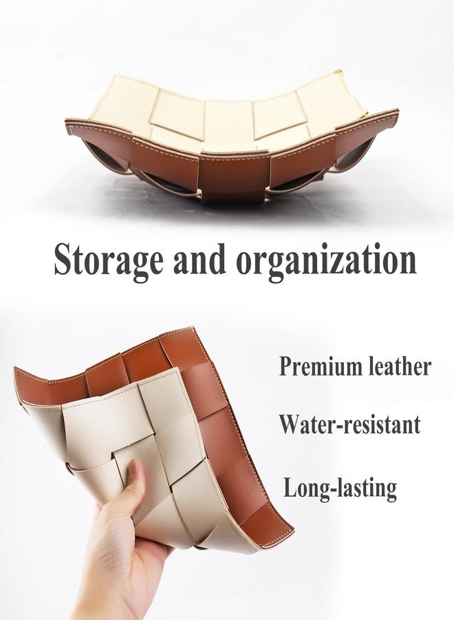 Hennaja PU Leather Valet Tray for Men, Key Bowl for Entryway Table, Bedside Nightstand Desk Catchall Storage Organizer Tray, EDC Dump Tray for Wallet, Keys, Coin, Jewelry(1-Beige Brown) - Image 5