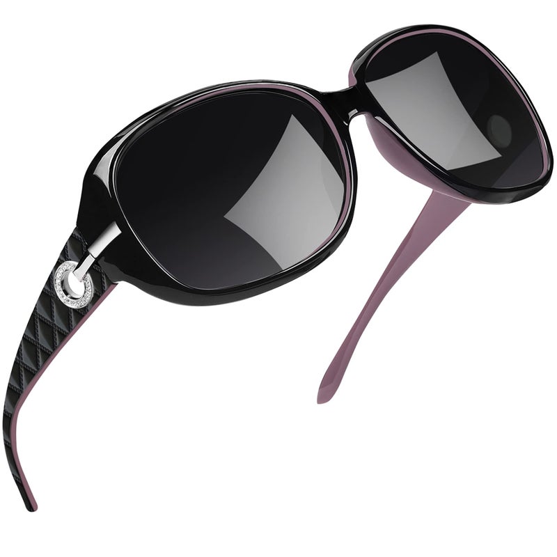 Joopin Trendy Oversized Sunglasses Large Shades for Women Ladies Big Rectangle Sun Glasses Polarized UV Protection Rhinestone Sunnies (Black Purple) - Image 1
