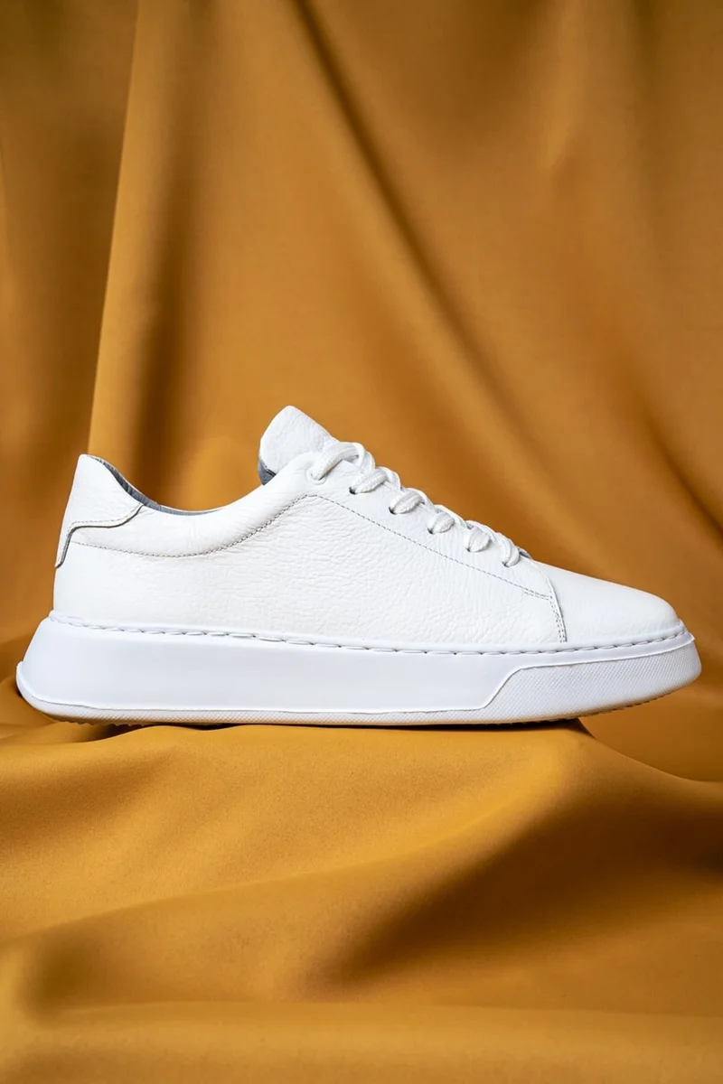 Hatemoğlu White Casual Lace-Up Leather Sneakers