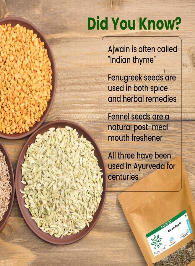 Pure Tree Certified Organic Ajwain, Methi, Saunf | 75 g Each | Carom, Fenugreek & Fennel Seeds | Spices Whole Vaamu, Methi dana, Variyali Combo Pack - Image 5