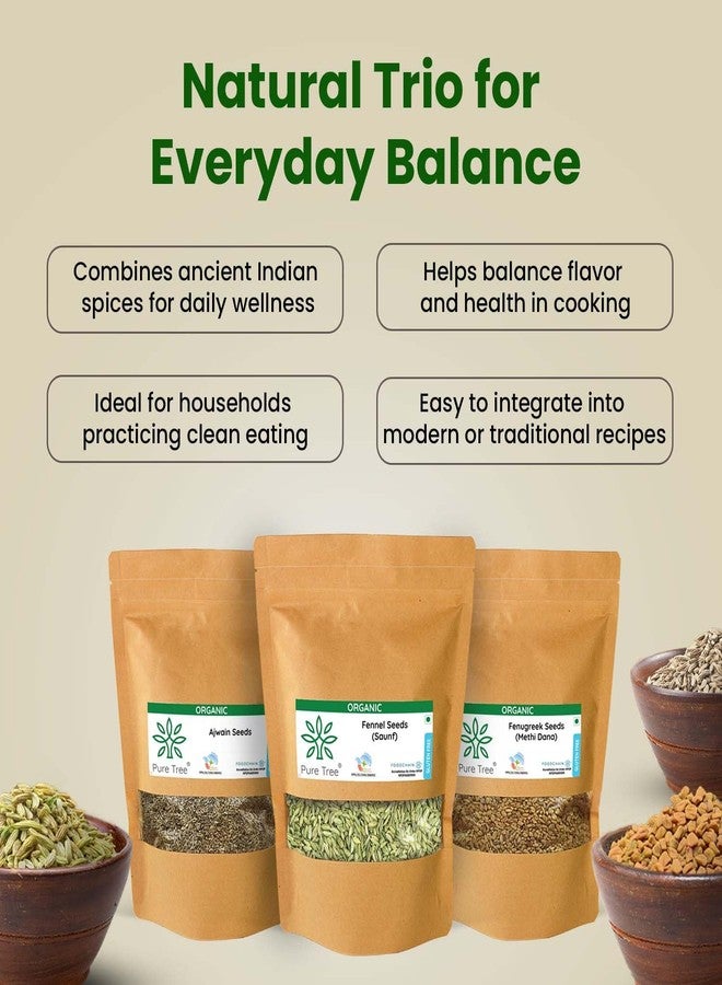 Pure Tree Certified Organic Ajwain, Methi, Saunf | 75 g Each | Carom, Fenugreek & Fennel Seeds | Spices Whole Vaamu, Methi dana, Variyali Combo Pack - Image 4