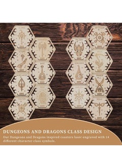 CZYY D&D Class Coasters Set Of 14 With Holder Hexagon Gaming Mug Mats Wooden Laser Engraved Dnd Classes Icons Gift For Dungeons And Dragons Fans Game Master  - Image 3