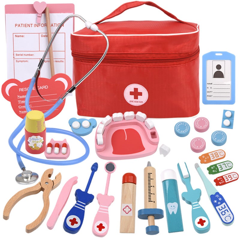 Capstro Kids Doctor Kit Pretend Play Set with Medical Bag, Wooden Doctor Toys, Stethoscope, Syringe, Thermometer & Dental Tools, Role Play Medical Kit – Doctor Bag Set - Image 1