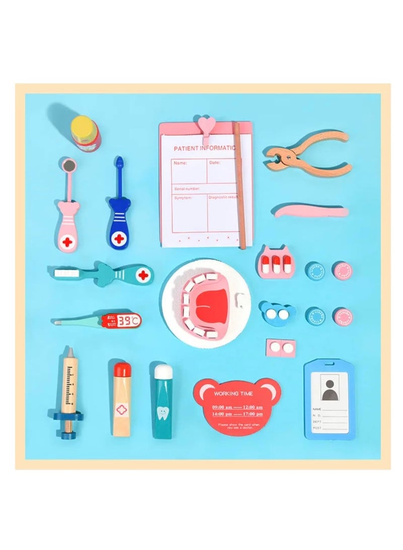 Capstro Kids Doctor Kit Pretend Play Set with Medical Bag, Wooden Doctor Toys, Stethoscope, Syringe, Thermometer & Dental Tools, Role Play Medical Kit – Doctor Bag Set - Image 2