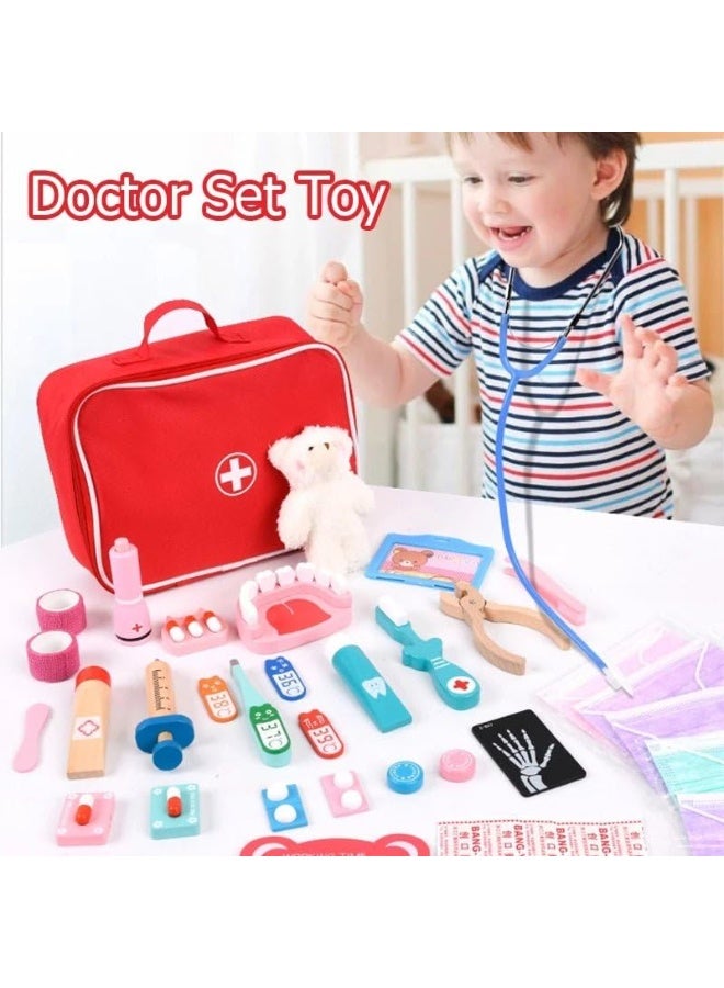 Capstro Kids Doctor Kit Pretend Play Set with Medical Bag, Wooden Doctor Toys, Stethoscope, Syringe, Thermometer & Dental Tools, Role Play Medical Kit – Doctor Bag Set - Image 4