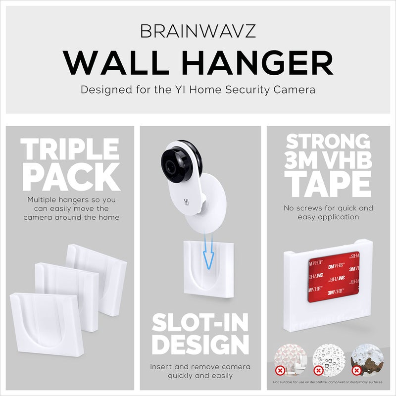 BRAINWAVZ Wall Mount for YI Home (3 Pack) Security Camera - Adhesive Holder, No Hassle Bracket, Strong 3M VHB Tape, No Screws, No Mess Install (White) by Brainwavz - Image 4