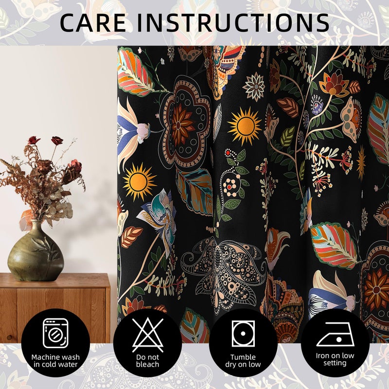 XiDi Black Floral 100% Blackout Curtains for Bedroom 84 Inches Long 2 Panels Vintage Patterned Black Out Curtains for Living Room Grommet Thermal Insulated Luxury Dark Botanical Printed Window Drapes - Image 5