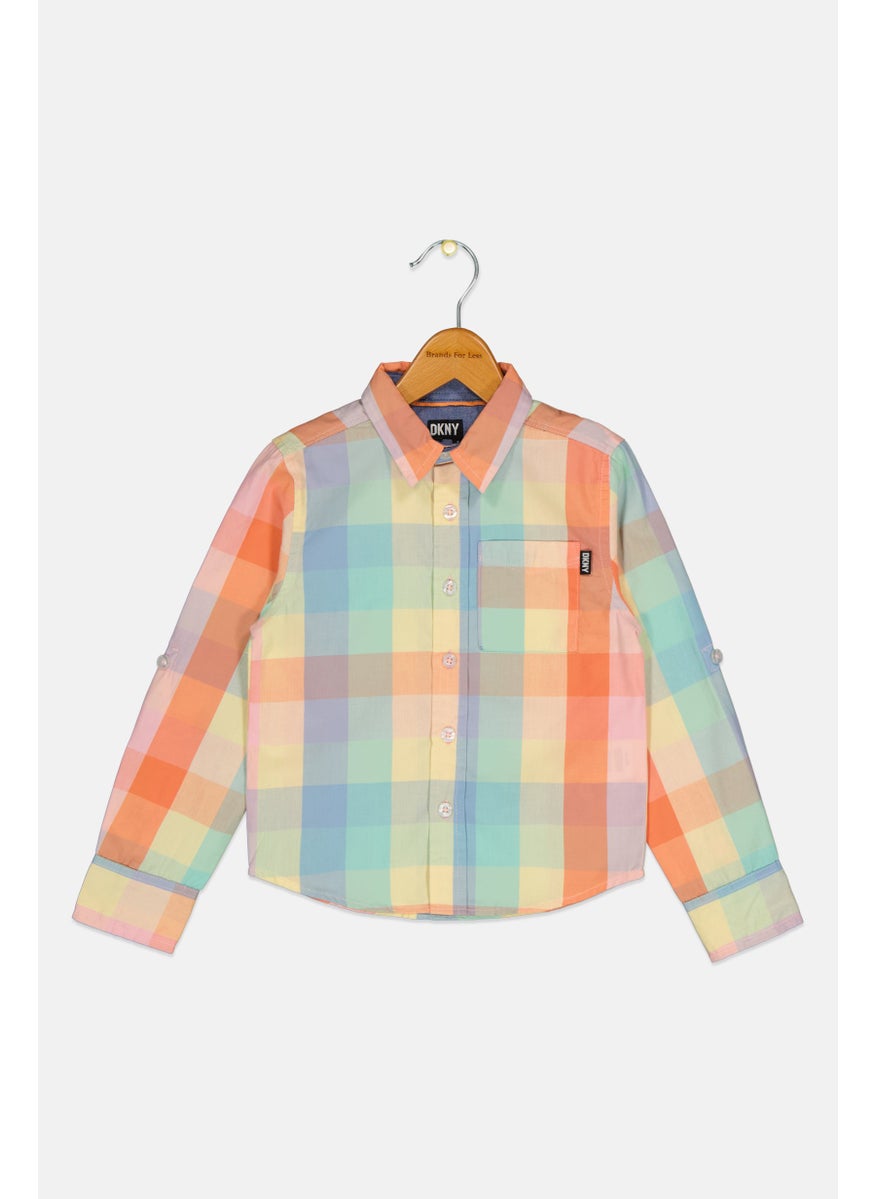 DKNY Kids Boy Regular Fit Plaid Long Sleeves Casual Shirt, Multicolor  - Image 1