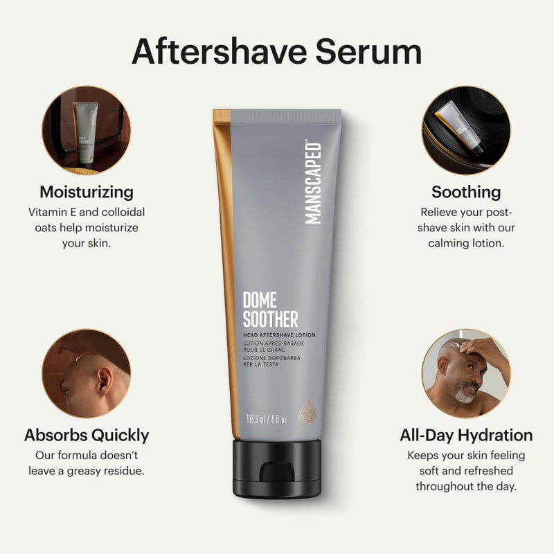 MANSCAPEDÂ® Dome Soother Menâ€™s Head Aftershave Lotion â€“ Infused with Aloe & Colloidal Oats for Soothing & Hydrating Scalp Skin, Quick Absorbing & Dries Clear Relieving Post-Shave Discomfort, 4 fl. Oz. - Image 2