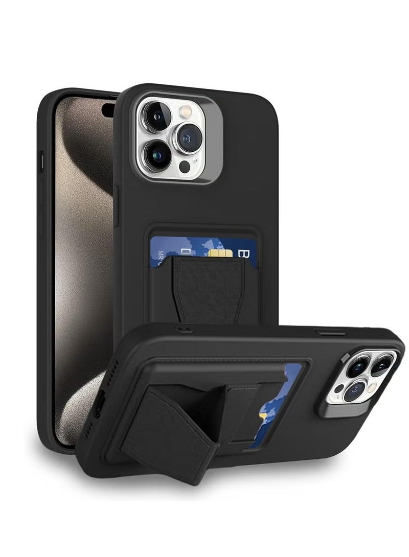 MIGOFAST Leather Card Holder Case Compatible with iPhone 13 Pro Max 6.7 inch Shockproof Leather Back Card Storage Plus Phone Stand - Image 1