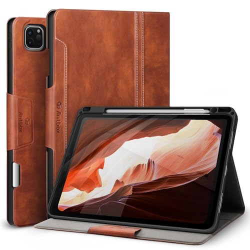 Antbox Case for iPad Pro 11 inch 4th Generation (2022)/3rd/2nd/1st Gen Vegan Leather with Pencil Holder Auto Sleep/Wake Function iPad Pro 11 Cover (Brown) - Image 1