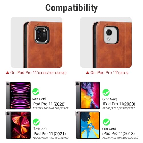 Antbox Case for iPad Pro 11 inch 4th Generation (2022)/3rd/2nd/1st Gen Vegan Leather with Pencil Holder Auto Sleep/Wake Function iPad Pro 11 Cover (Brown) - Image 2