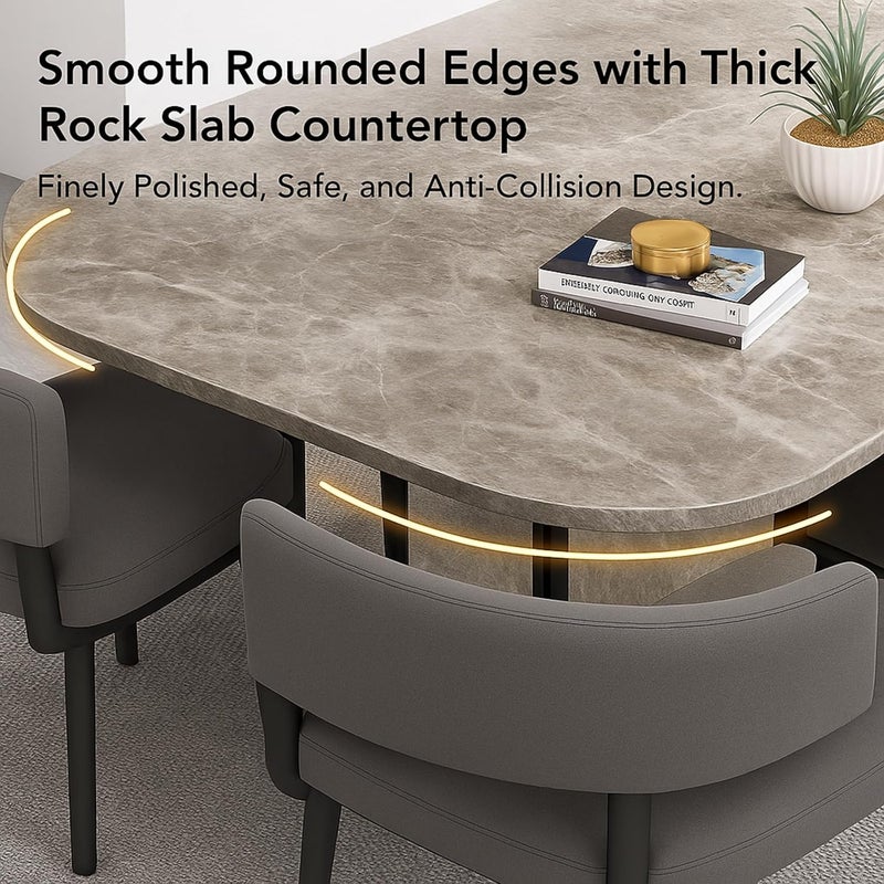 Harmony Home - 6-Seater Ceramic Top Dining Table Set - Elegant Grey Rock Top Rectangular Table with 6 Padded Chairs - Durable Space-Saving Design for Homes Apartments & Offices - Image 2