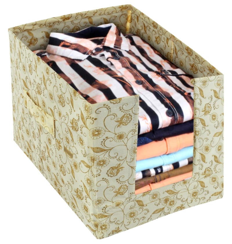 Kuber Industries Kuber Industries Metallic Flower Printed Multiuses NonWoven Closet Organizer With Handles Cream HS43KUBMART26447  - Image 3