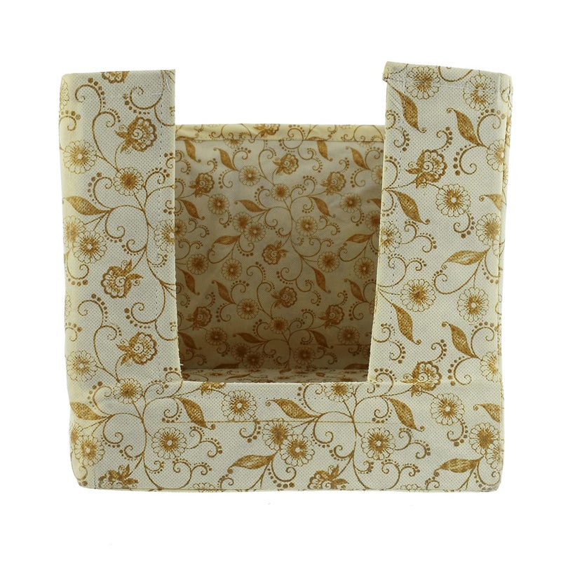 Kuber Industries Kuber Industries Metallic Flower Printed Multiuses NonWoven Closet Organizer With Handles Cream HS43KUBMART26447  - Image 4