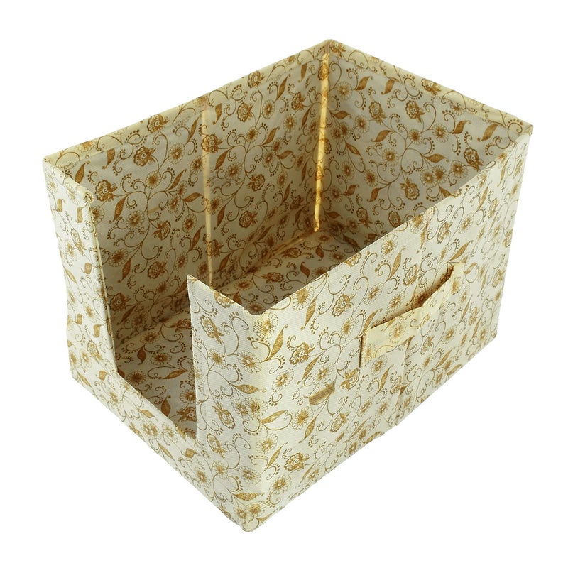 Kuber Industries Kuber Industries Metallic Flower Printed Multiuses NonWoven Closet Organizer With Handles Cream HS43KUBMART26447  - Image 2