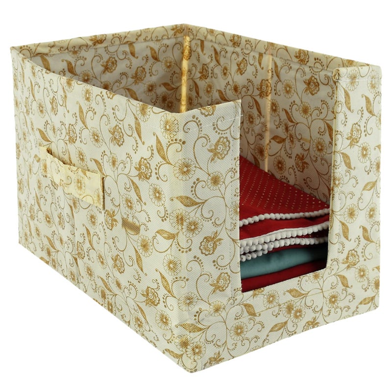 Kuber Industries Kuber Industries Metallic Flower Printed Multiuses NonWoven Closet Organizer With Handles Cream HS43KUBMART26447  - Image 1