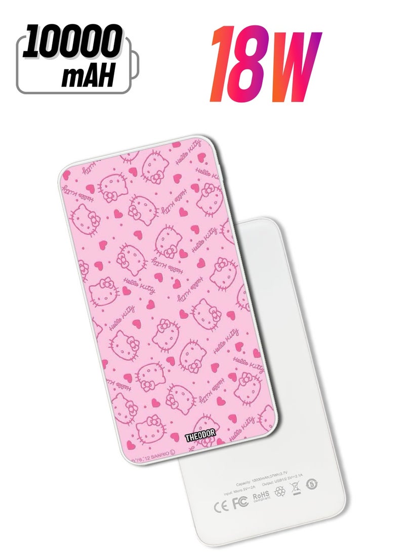 Theodor 10,000 mAh Super Fast Charging Ultra Compact Power Bank with Quick Charge & Power Delivery, Portable Charger For iPhone and Android Hello Kitty Tags - Image 1
