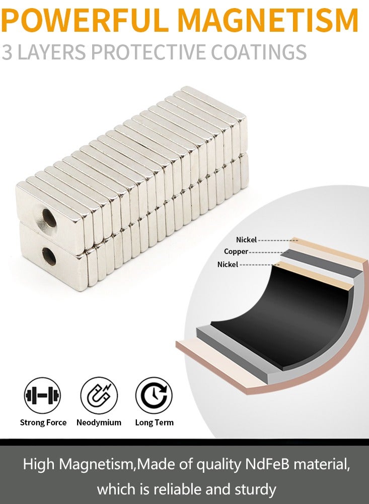 النيوديميوم المغناطيس 20MM العاشر 10MM العاشر 3hole 4MM N35 الحديد البورون كتلة سوبر مغناطيس دائم الثلاجة المغناطيس 0.79x0.39x0.12-0.16 بوصة - Image 4