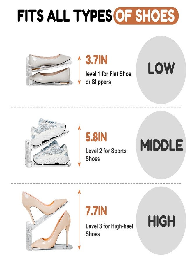 Neprock Shoe Slots Organizer for Closet,12 Pack Acrylic Shoe Stackers for A Pair of Shoes,3 Levels Adjustable Shoe rack storage Shoe Space Saver 50%(Clear,12 Pack) - Image 3