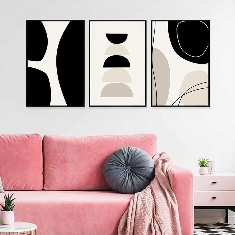 ماركتنا ثلاث لوحات قماشية بتصميم الفن البوهيمي مع برواز مجوف مقاس (120×60) ثلاث قطع - Image 2