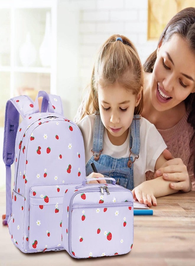 LEDAOU Kids School Backpack with Lunch Box for Girls Boys Kindergarten BookBag School Bag Preschool Toddler Backpack(Purple Strawberry) - Image 5