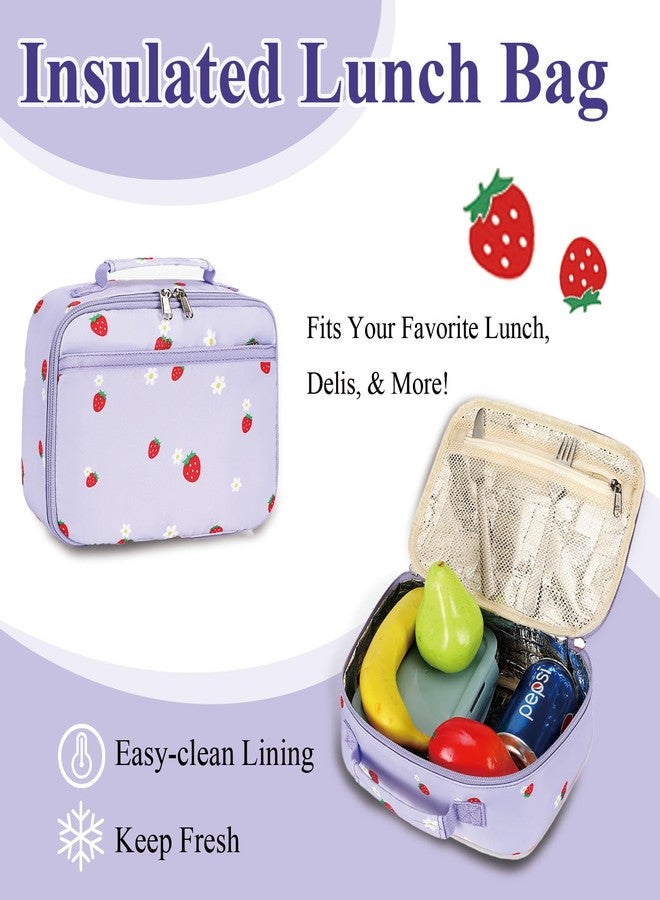 LEDAOU Kids School Backpack with Lunch Box for Girls Boys Kindergarten BookBag School Bag Preschool Toddler Backpack(Purple Strawberry) - Image 2