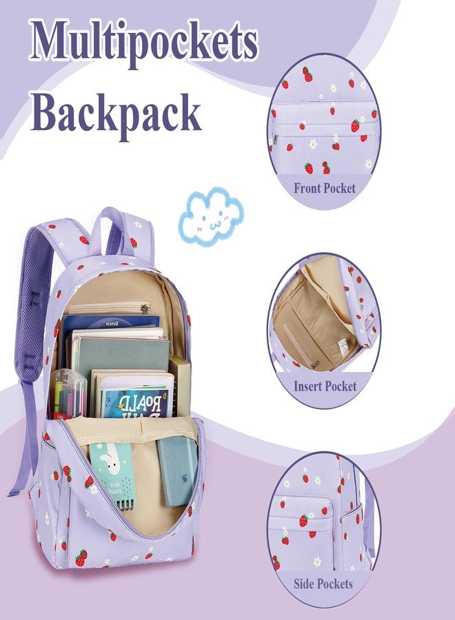 LEDAOU Kids School Backpack with Lunch Box for Girls Boys Kindergarten BookBag School Bag Preschool Toddler Backpack(Purple Strawberry) - Image 4