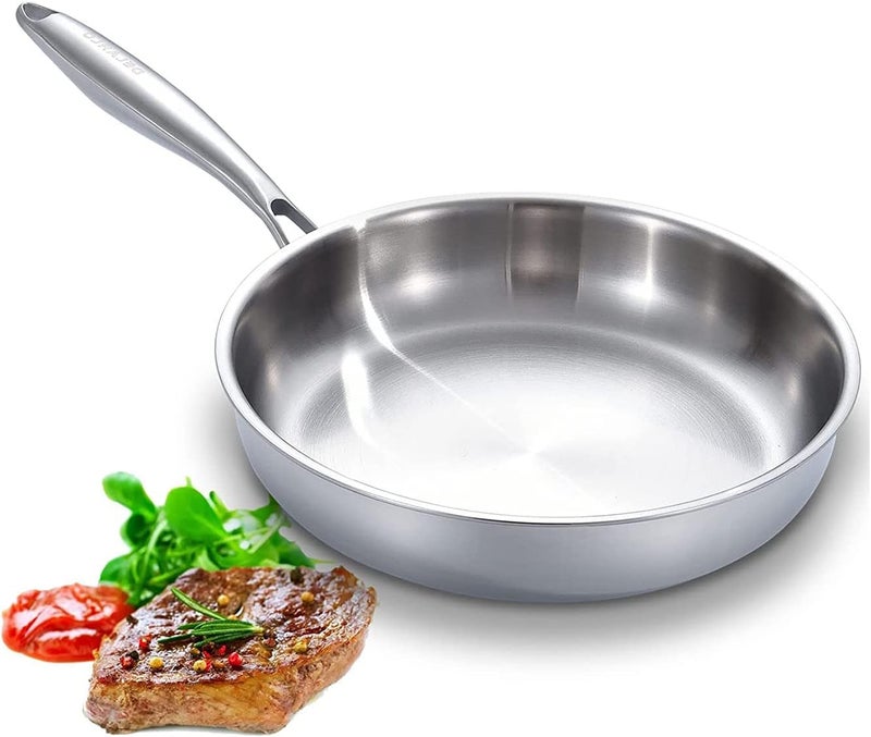 DELARLO Full Clad Tri-Ply Stainless Steel Frying Pan - 10 inch, All Stove Compatible Up to 600℉, Heavy Duty, Oven Safe, 18/10 Cooking Skillet, Chef's Omelette Pan - Image 1