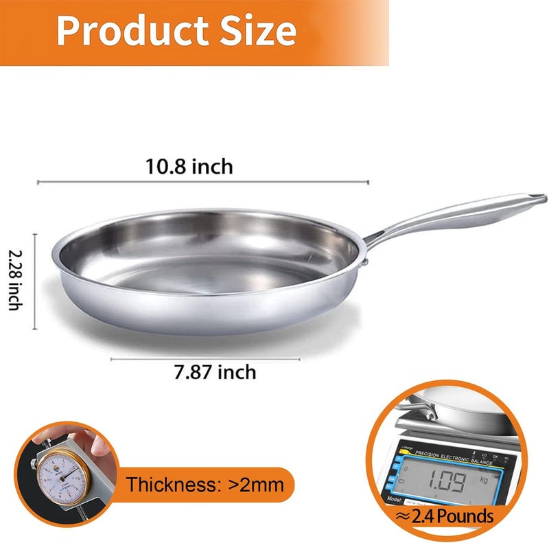 DELARLO Full Clad Tri-Ply Stainless Steel Frying Pan - 10 inch, All Stove Compatible Up to 600℉, Heavy Duty, Oven Safe, 18/10 Cooking Skillet, Chef's Omelette Pan - Image 5