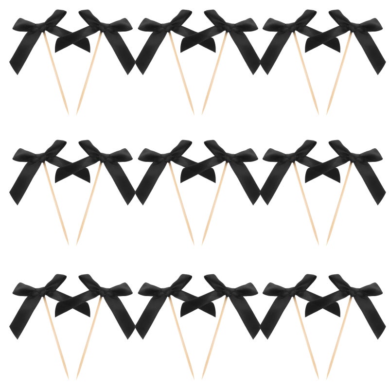 40 pcs Cake Topper: Cake Toppers For Party Decoration - Disposable Fruit Picks With Fabric Bowknot For Birthday Wedding Theme Parties - Image 5