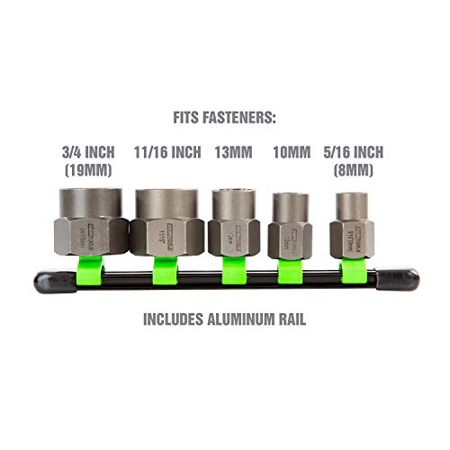 OEMTOOLS 22992 5 Piece Spiral Type Extractor Set on Aluminum Rail Universal Stripped Bolt Extractor Set of 5 Stripped Bolt Remover Tools - Image 3