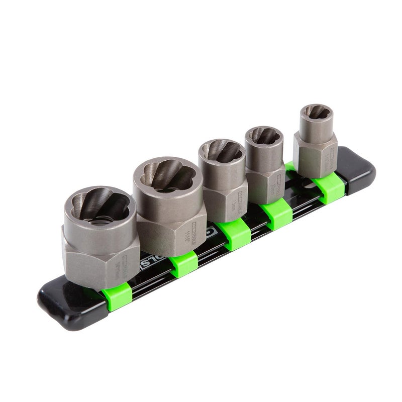 OEMTOOLS 22992 5 Piece Spiral Type Extractor Set on Aluminum Rail Universal Stripped Bolt Extractor Set of 5 Stripped Bolt Remover Tools - Image 2