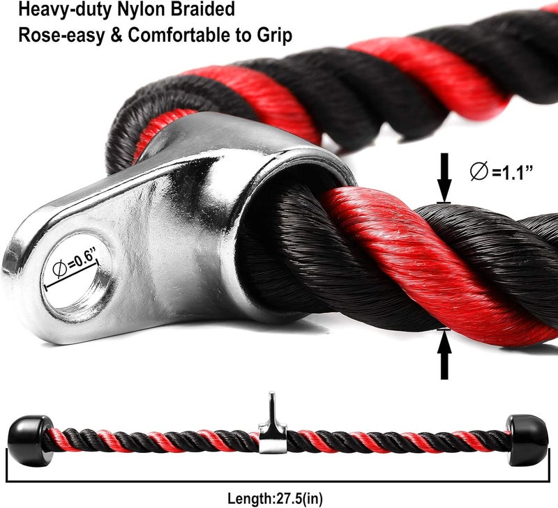 Awefrank Deluxe Tricep Rope Pull Down Cable, 27 & 36 Inch Rope Length, Easy to Grip & Non-Slip Cable Attachment for Gym Workout Exercise - Image 3