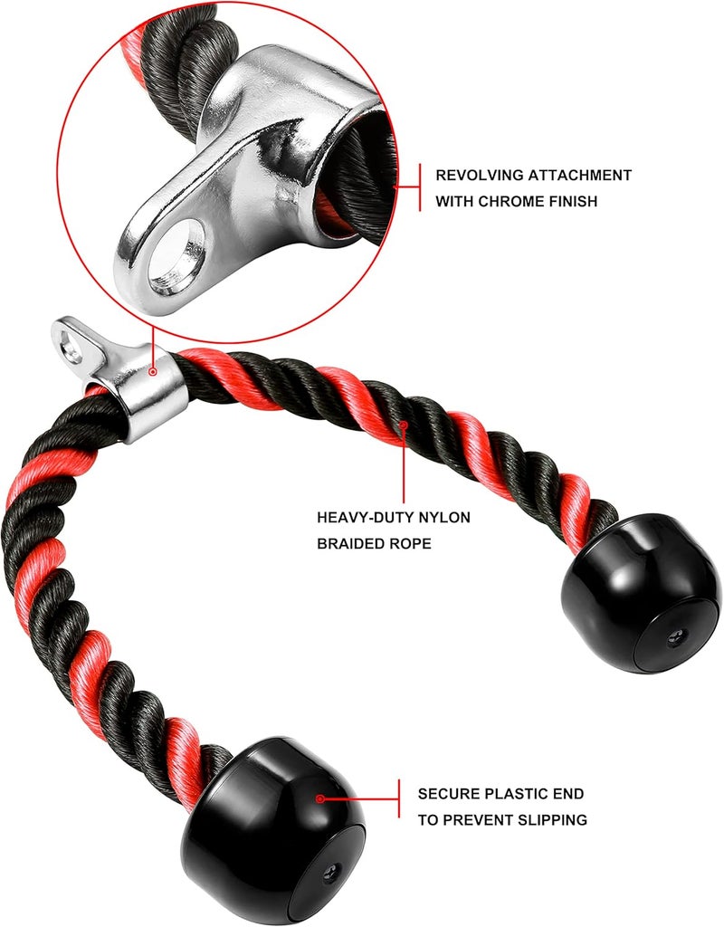 Awefrank Deluxe Tricep Rope Pull Down Cable, 27 & 36 Inch Rope Length, Easy to Grip & Non-Slip Cable Attachment for Gym Workout Exercise - Image 2